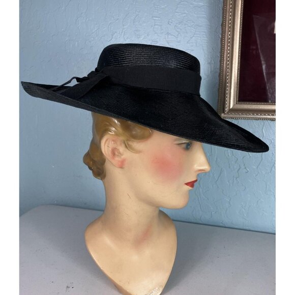 Vintage Baroncelli Andrea flat crown upturn fedora straw hat Bergere main image 4